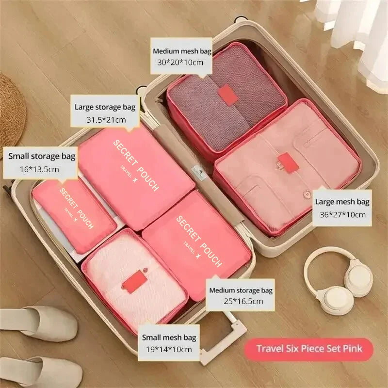 6 Pcs Travel Storage Bag Set – Waterproof, Large, Eco-Friendly Luggage Organisers
