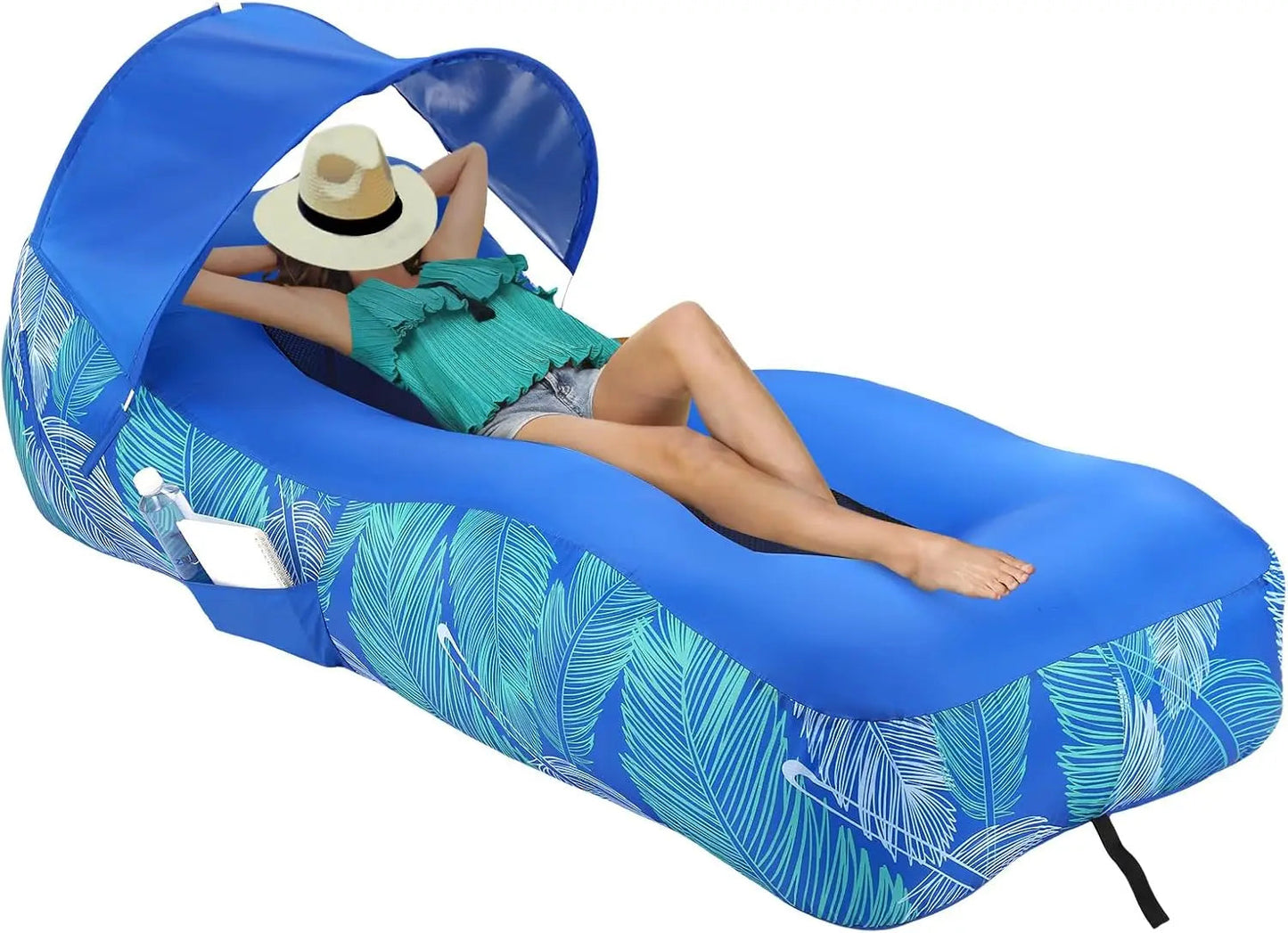 Inflatable Lounger Beach Chair with Sun-Shade – Waterproof Blow-Up Hammock for Outdoor Adventures Dealprice.co.uk
