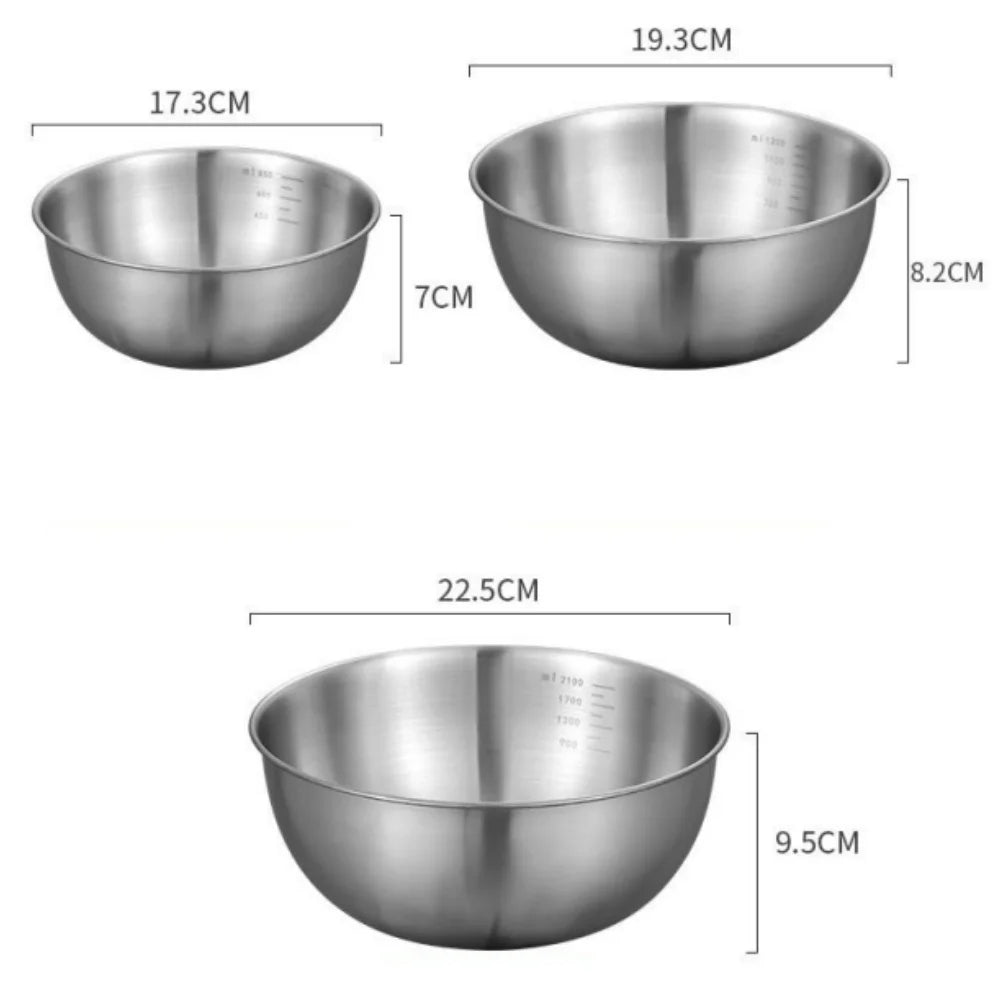 3pcs Stainless Steel Mixing Bowl Set with Measuring Scale – Non-Slip, Durable