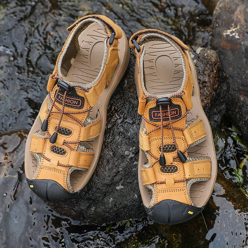Men’s Leather Gladiator Sandals – Casual Outdoor Summer Beach Shoes
