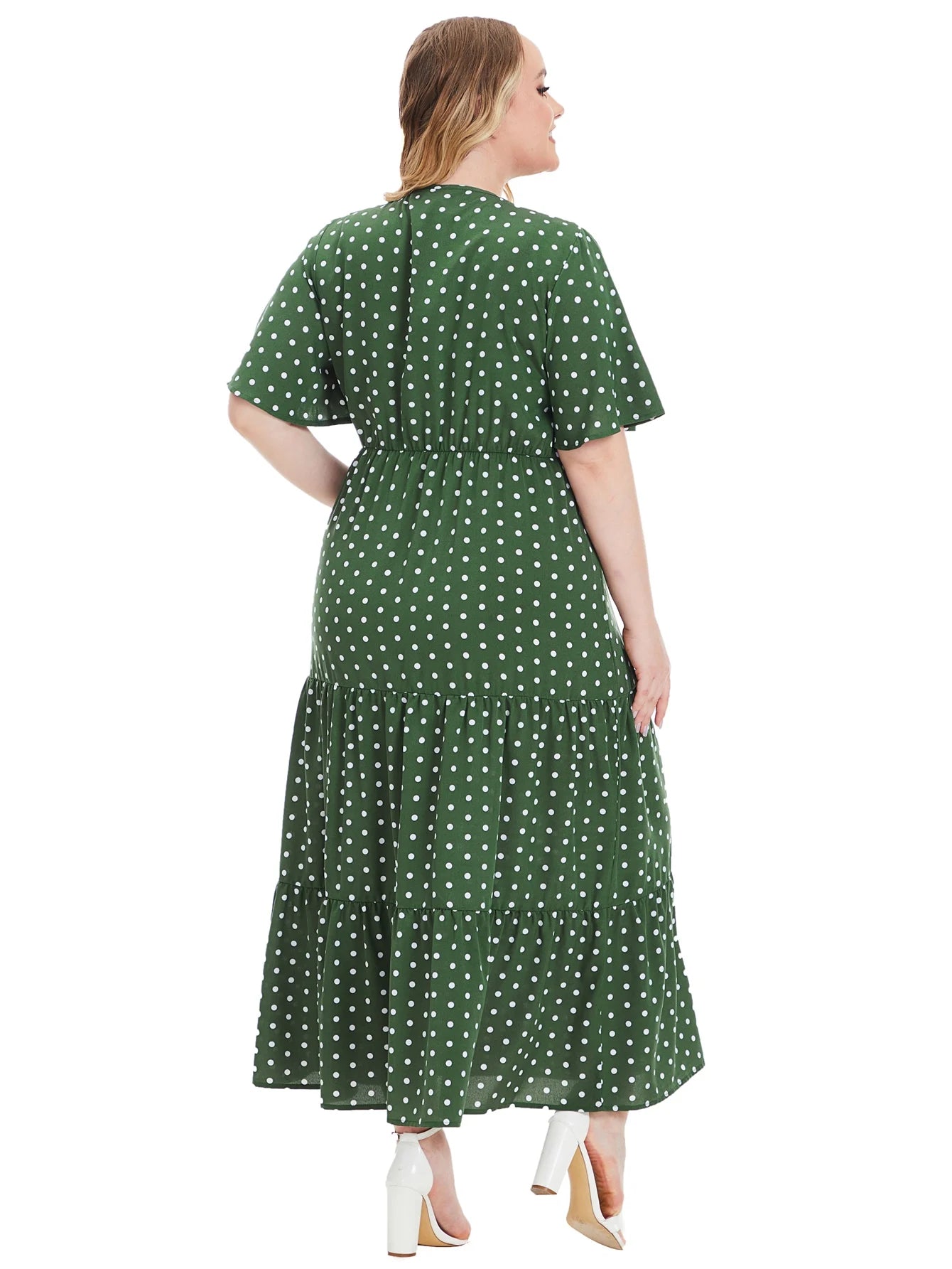 Plus Size Polka Dot V-Neck Boho Maxi Dress