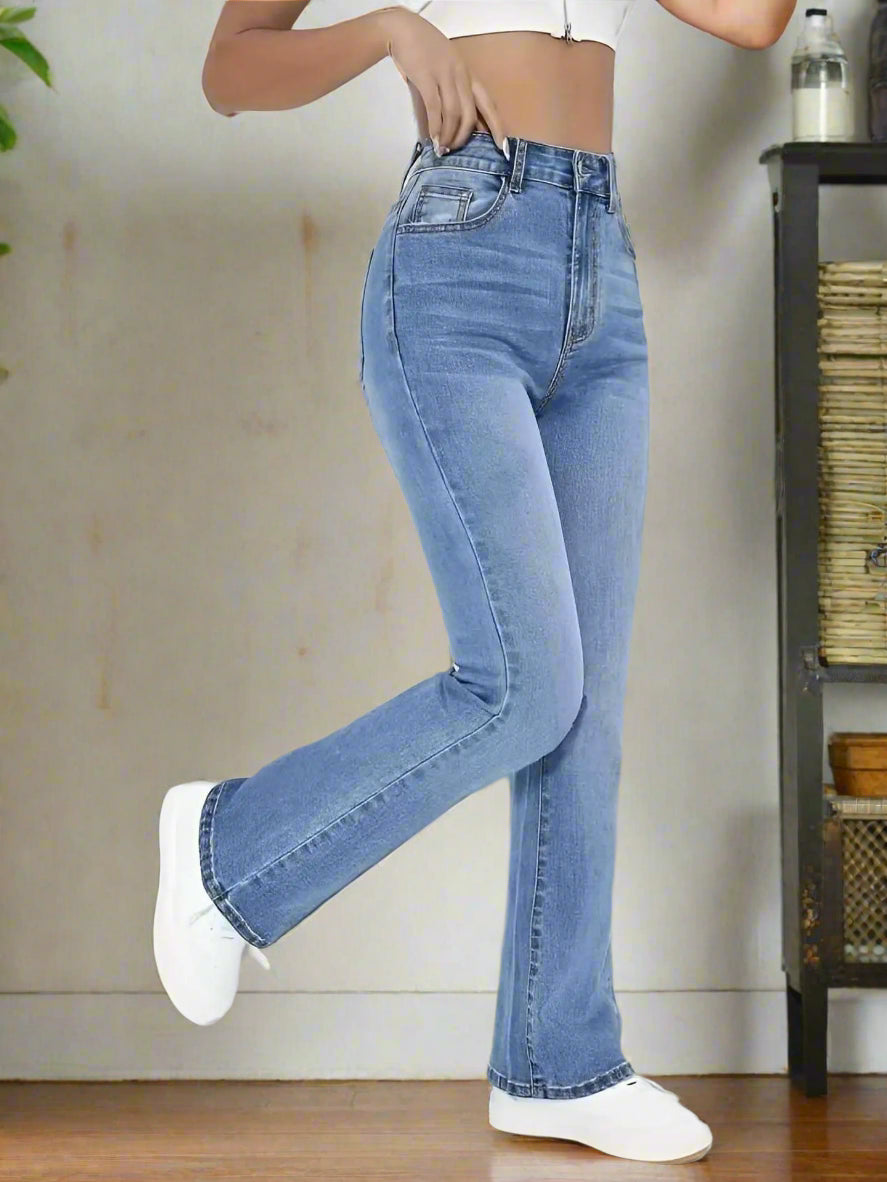 Women's High Waist Straight Leg Jeans – Casual Slimming Denim for Everyday Wear