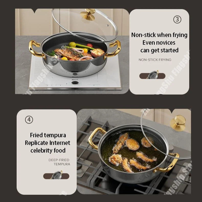 Multi-Layer 410 Stainless Steel Frying Pan with Lid – Fast Heat, All-Hob Ready
