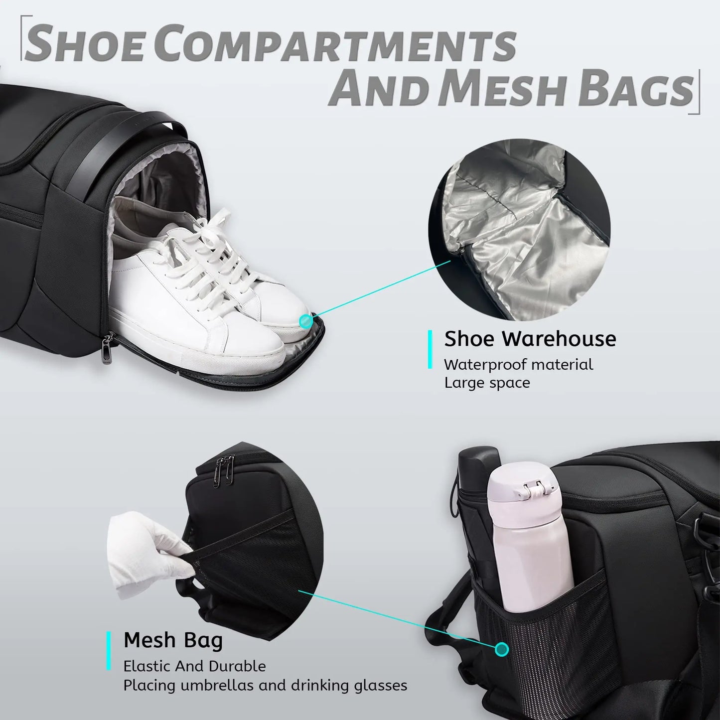 Men's Waterproof Gym Duffel Bag – Bag with Shoe Compartment, Wet/Dry Separation