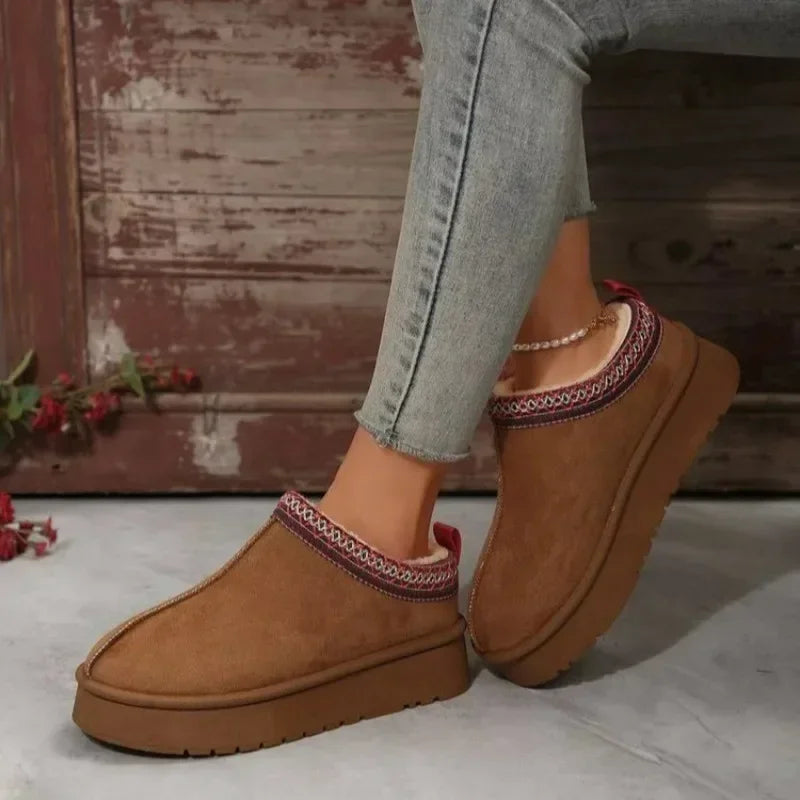 Women's Tazz-Style Platform Slippers – Faux Suede Fur-Lined Winter Slip-On Boots