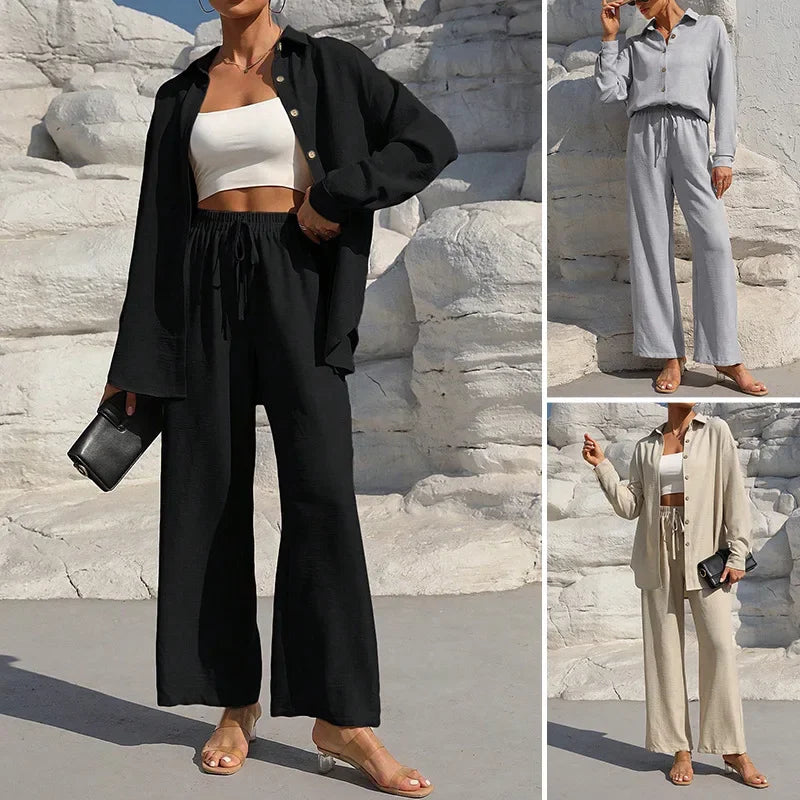 Women's 2-Piece Outfit – Lapel Shirt and Wide-Leg Trousers in a Modern Relaxed Fit