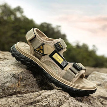 Men’s Outdoor Leather Sandals – Breathable Hiking Shoes with Elastic Strap