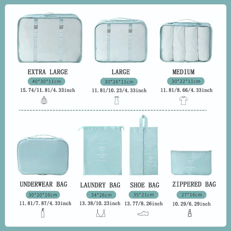 7PCS Travel Organizer Set – Packing Cubes for Clothes, Shoes & Luggage