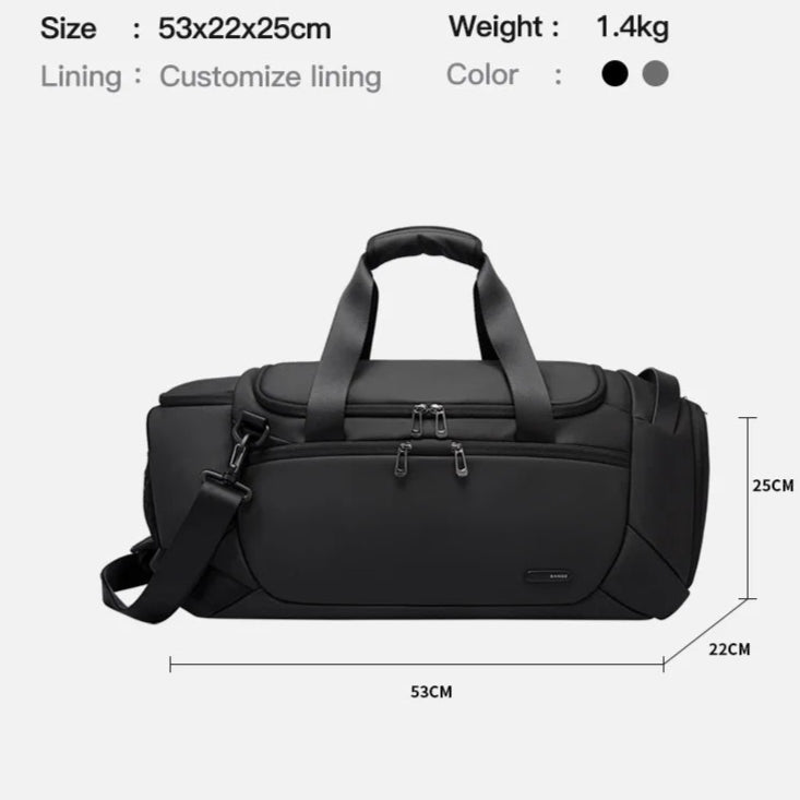 Men's Waterproof Gym Duffel Bag – Bag with Shoe Compartment, Wet/Dry Separation