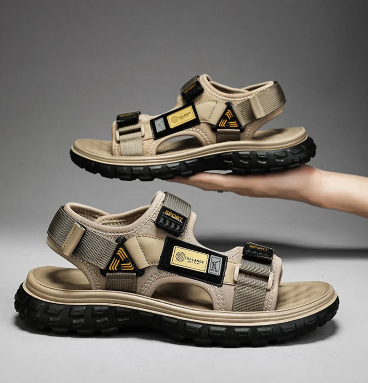 Men’s Outdoor Leather Sandals – Breathable Hiking Shoes with Elastic Strap