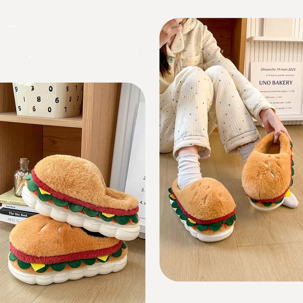 Hamburger Plush Winter Slippers – Cozy Indoor Comfort with a Playful Twist