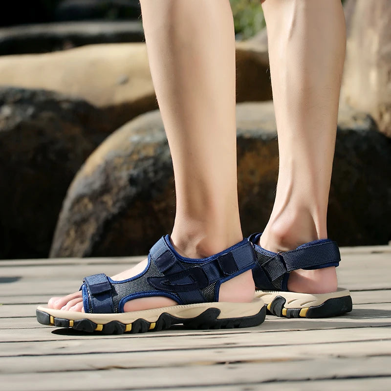 Men’s Thick-Soled Summer Sandals – Open-Toe Non-Slip Mesh Beach Shoes