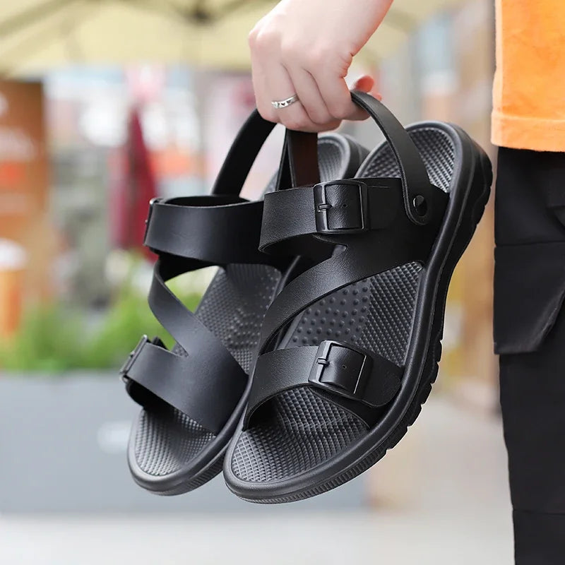 Men’s Summer PU Leather Sandals – Casual Non-Slip Gladiator Shoes