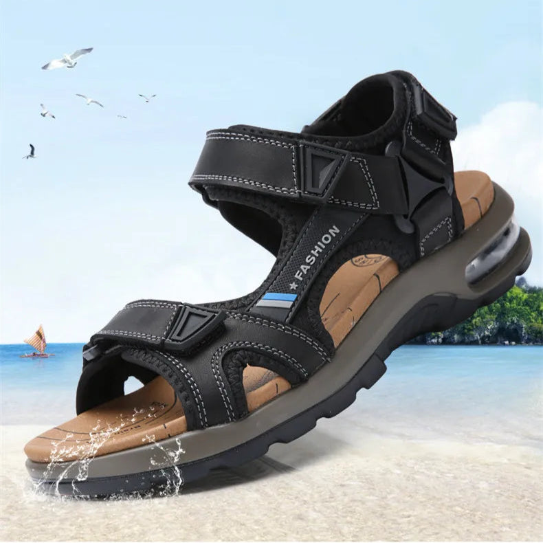 Men’s Leather Roman Sandals – Summer Outdoor Gladiator Beach Shoes
