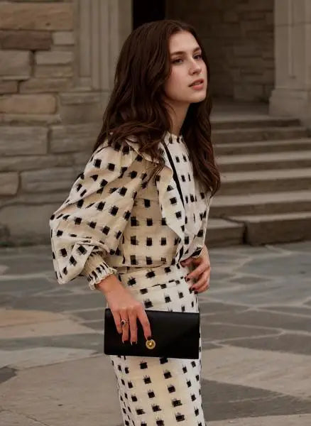 Chic Contrast Square Collar Maxi Skirt Set – Elegant Two-Piece Holiday Outfit