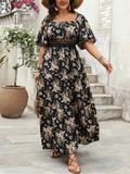 Plus Size Boho Floral Maxi Dress – Elegant Square Neck | Knot Front