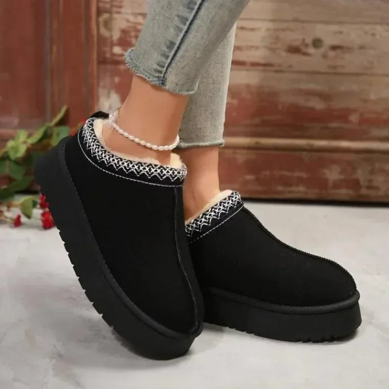 Women's Tazz-Style Platform Slippers – Faux Suede Fur-Lined Winter Slip-On Boots