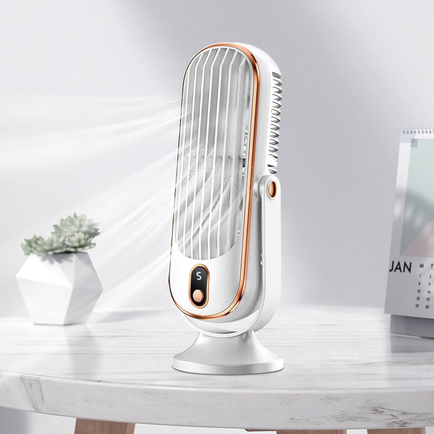 Rechargeable USB Air Blower for Quiet & Adjustable Cooling - 5-Speed Portable Desk Fan