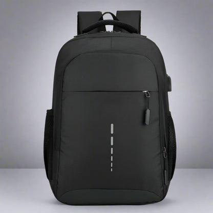 Black backpack on a white background