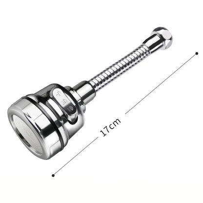 Chrome water faucet handle with measurement details on a white background