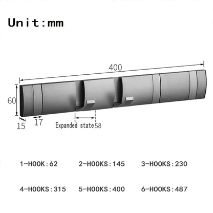 Folding Wall Hook Rack Available in 3 to 5 Hook Options | No-Drill or Screw Mounting