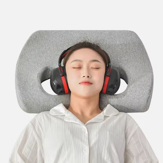 Headphone-Friendly Memory Foam Pillow – Ergonomic Sleep & Sound Comfort