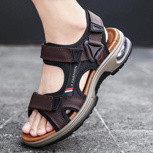 Men’s Leather Roman Sandals – Summer Outdoor Gladiator Beach Shoes