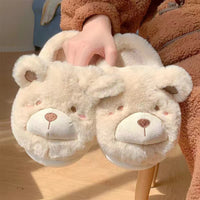 Plush Bear Face Winter Slippers – Ultra-Soft Indoor Fleece Slip-Ons for Adults