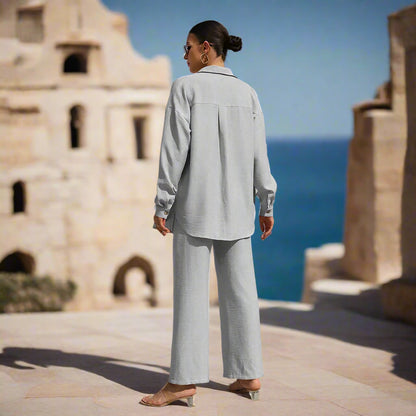 Women's 2-Piece Outfit – Lapel Shirt and Wide-Leg Trousers in a Modern Relaxed Fit
