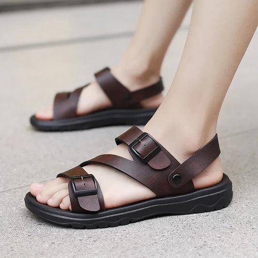 Men’s Summer PU Leather Sandals – Casual Non-Slip Gladiator Shoes