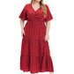 Plus Size Polka Dot V-Neck Boho Maxi Dress