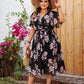 Plus Size Boho Floral Butterfly Sleeve Belted Dress