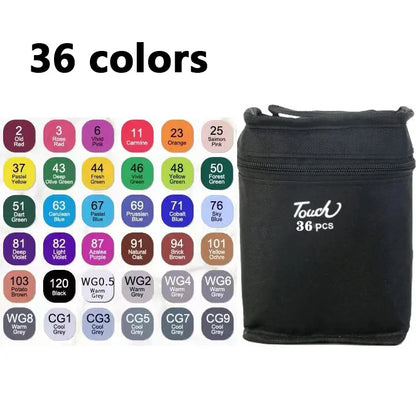 Black pouch with 'Touch' branding next to a color swatch chart on a white background