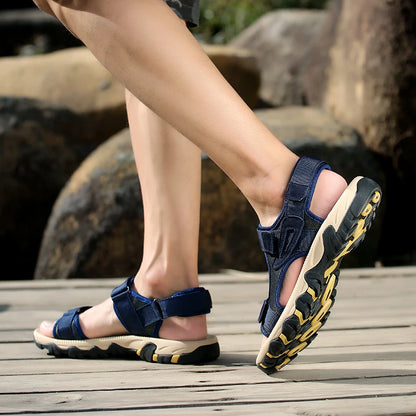 Men’s Thick-Soled Summer Sandals – Open-Toe Non-Slip Mesh Beach Shoes