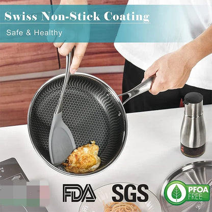 Stainless Steel Non-stick Honeycomb Frying Pan with Lid – Ceramic & Electric, induction