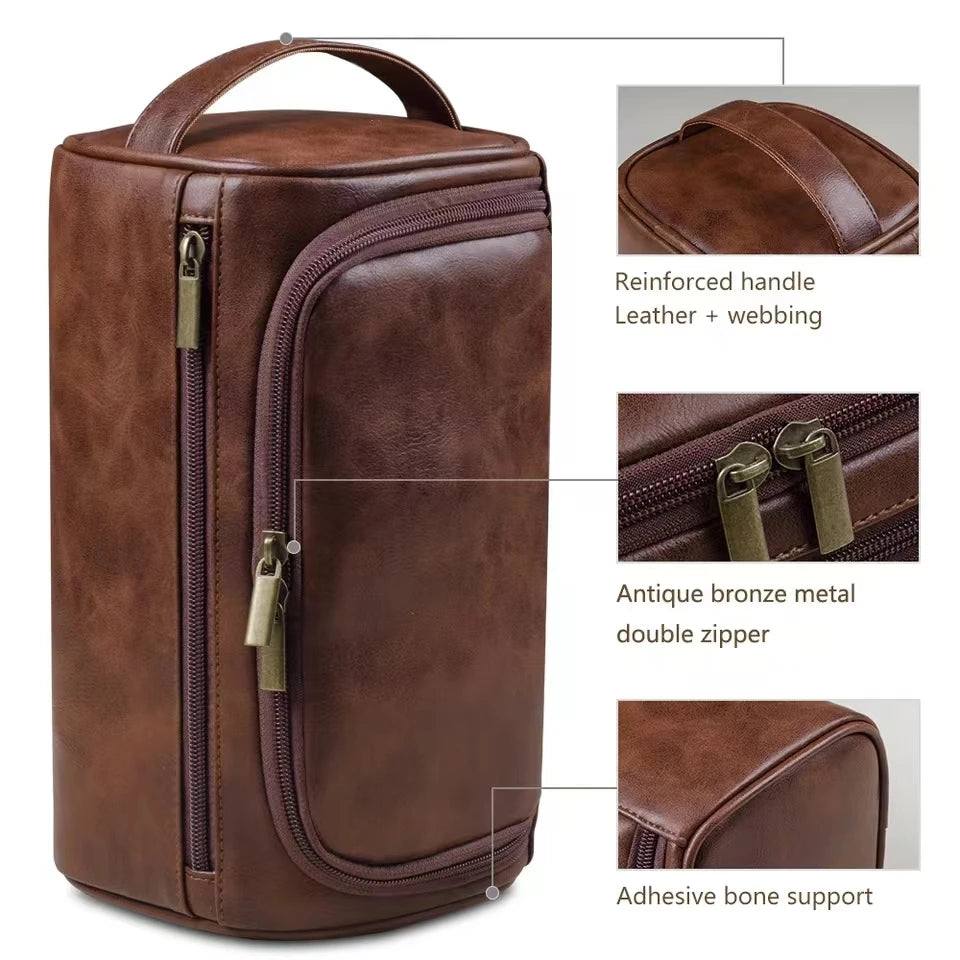 Leather Toiletry Bag Hanging Travel Dopp Kit, Water-Resistant Cosmetic Organizer