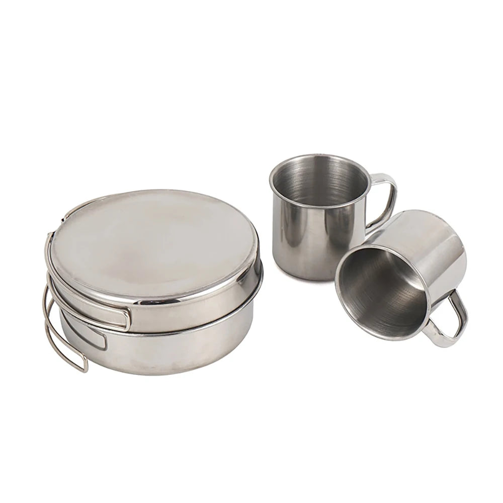 8-Piece Stainless Steel Camping Cookware Set for Outdoor Cooking Dealprice.co.uk