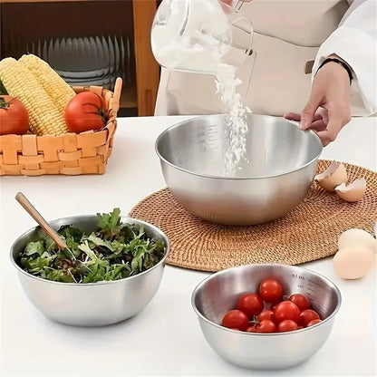 3pcs Stainless Steel Mixing Bowl Set with Measuring Scale – Non-Slip, Durable