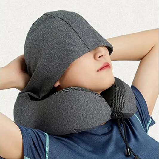 Hooded U-Shaped Travel Pillow – Memory Foam Neck Support for Sleep, Flights & Office