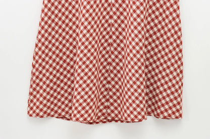Women’s Summer Plaid Two-Piece Set – Strapless Button Crop Top & A-Line Skirt