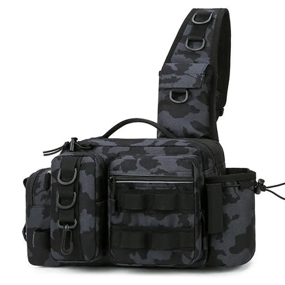 Fishing Tackle Sling Backpack – Fishing Gear Storage Bag with Rod Holder Storage