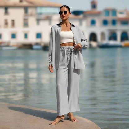 Women's 2-Piece Outfit – Lapel Shirt and Wide-Leg Trousers in a Modern Relaxed Fit