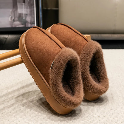 Winter Indoor Slippers Thick Sole Faux Suede Anti-Slip House Shoes Plush Lining