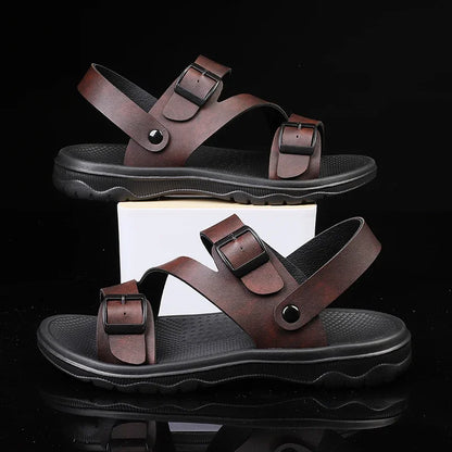 Men’s Summer PU Leather Sandals – Casual Non-Slip Gladiator Shoes