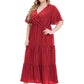 Plus Size Polka Dot V-Neck Boho Maxi Dress