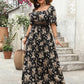 Plus Size Boho Floral Maxi Dress – Elegant Square Neck | Knot Front