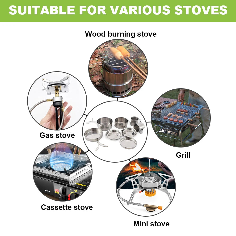 8-Piece Stainless Steel Camping Cookware Set for Outdoor Cooking Dealprice.co.uk