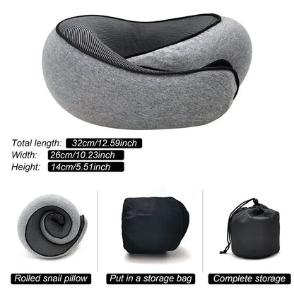 Memory Foam U-Shaped Travel Neck Pillow – Snail Style Portable Support Carry Bag