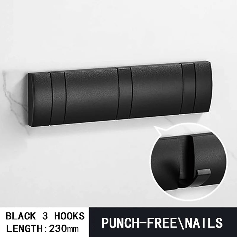 Folding Wall Hook Rack Available in 3 to 5 Hook Options | No-Drill or Screw Mounting