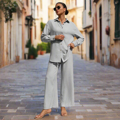 Women's 2-Piece Outfit – Lapel Shirt and Wide-Leg Trousers in a Modern Relaxed Fit